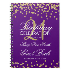 Gold Purple 21st Birthday Guest Book Confetti