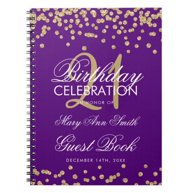 Gold Purple 21st Birthday Guest Book Confetti (Front)