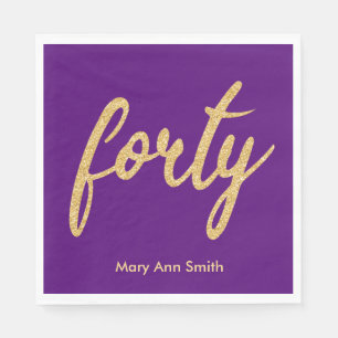 Gold Purple 40 Birthday Party Glitter "Forty" Napkin
