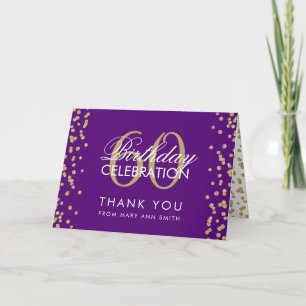 Gold Purple 60th Birthday Thank you Confetti Card