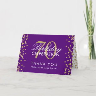Gold Purple 70th Birthday Thank you Glitter Card