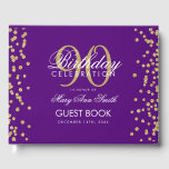 Gold Purple 90th Birthday Glitter Confetti Guest Book<br><div class="desc">Elegant 90th Birthday Party Gold Glitter Confetti Purple template.</div>
