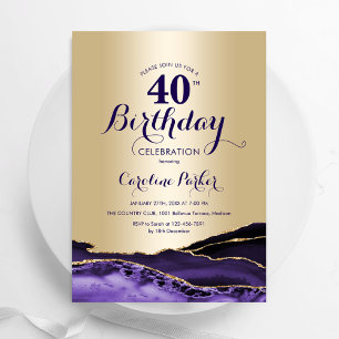 Gold Purple Agate 40th Birthday Invitation
