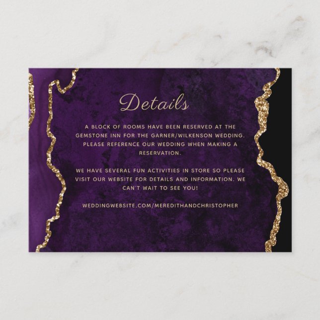 Gold Purple Agate Wedding Details Enclosure Card (Front)