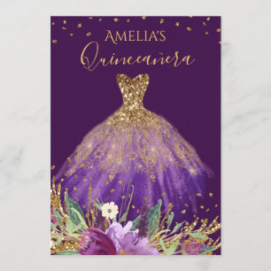 Gold Purple Amethyst Dress Quinceanera Invite