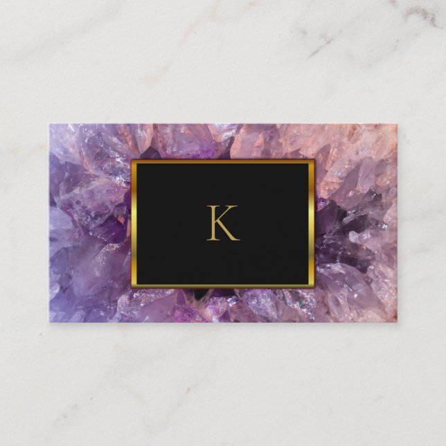 Gold purple amethyst gemstone geode business card (Front)