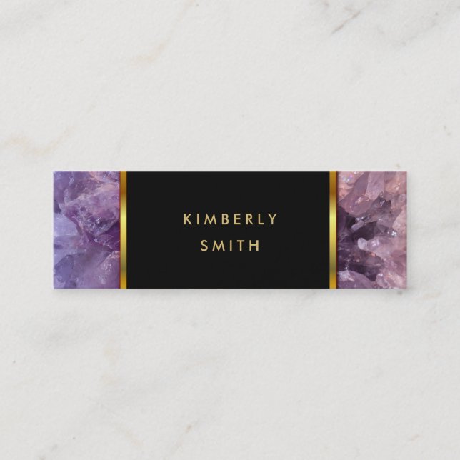 Gold purple amethyst gemstone geode mini business card (Front)