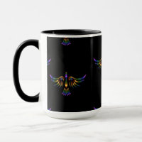 Gold, purple and green abstract bird on black