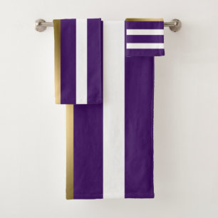 Gold Purple And White Stripes Bath Towel Set