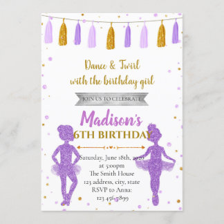 Gold purple ballerina party invitation