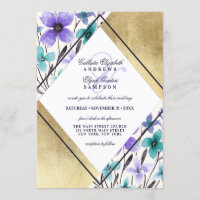 Gold Purple Black Teal Flower Watercolor Wedding