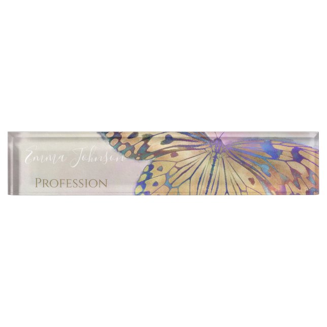 Gold Purple Blue Butterfly Pattern Nameplate (Front)