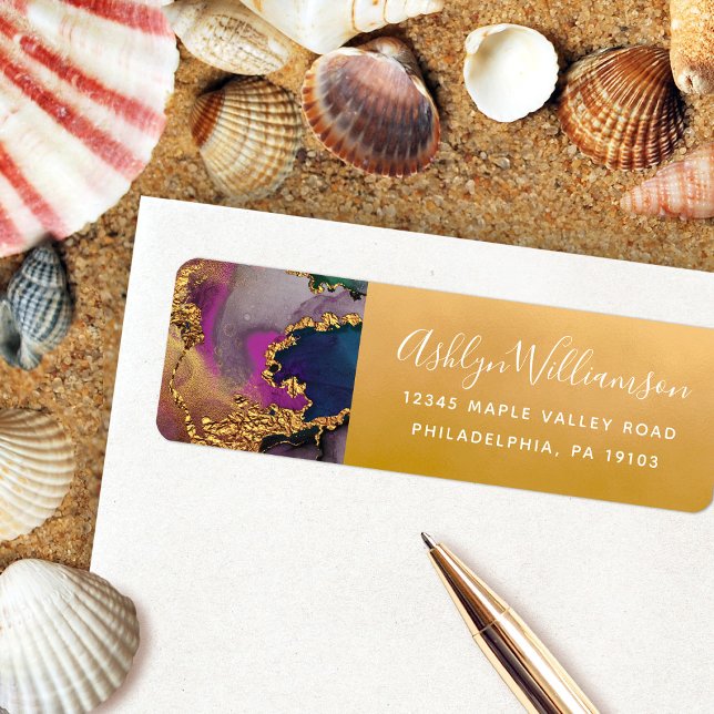 Gold purple blue green marble watercolor address (Creator Uploaded)