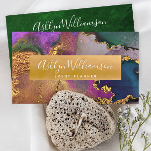 Gold purple blue green modern marble watercolor business card