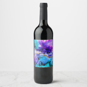 Gold Purple Blue Watercolor Wine Label