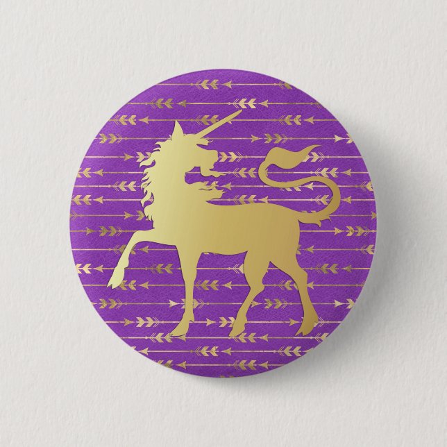 Gold & Purple Bohemian Pattern & Unicorn 6 Cm Round Badge (Front)