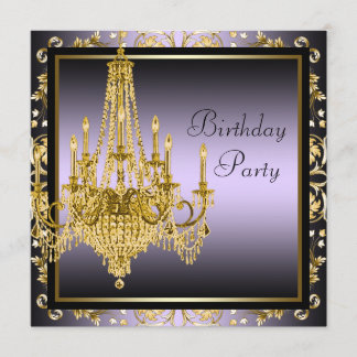 Gold Purple Chandelier Birthday Party Invitation