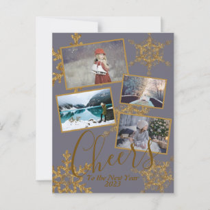 Gold Purple Cheers to the New Year Snowflake Photo Postcard