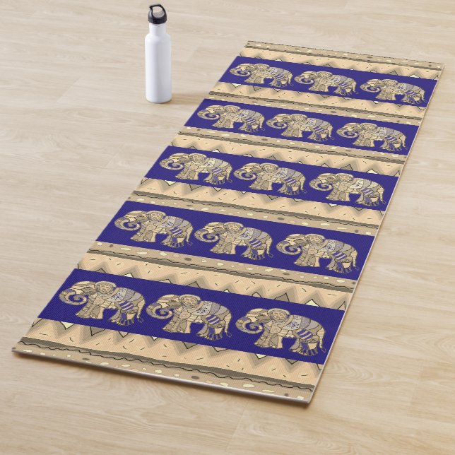 Gold & Purple Colourful Ornamental Tribal Yoga Mat (In Situ)