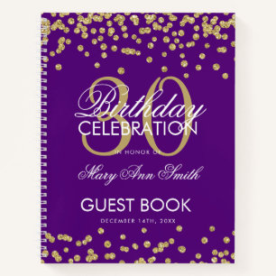 Gold Purple Confetti 30th Birthday Guestbook Notebook