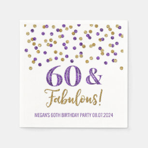 Gold Purple Confetti 60 & Fabulous  Napkin