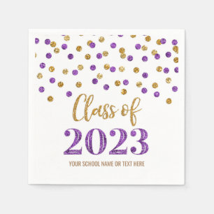 Gold Purple Confetti Class of 2023 Napkins