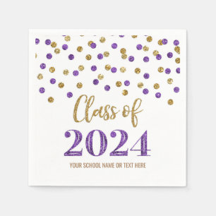 Gold Purple Confetti Class of 2024 Napkins