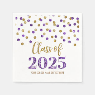 Gold Purple Confetti Class of 2025 Napkins