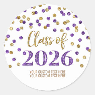 Gold Purple Confetti Graduation 2026 Classic Round Sticker