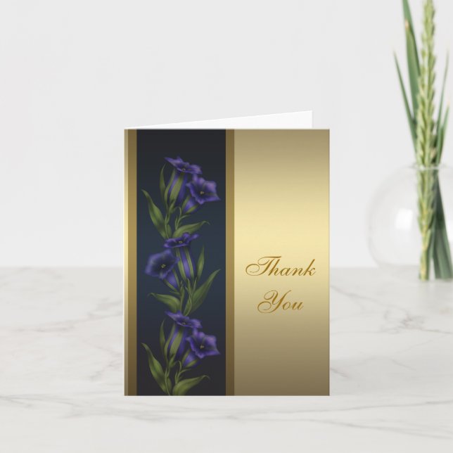 Gold Purple Crystal Violets Gold Thank You Card (Front)