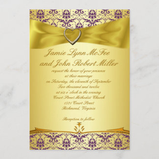 Gold & Purple Damask Wedding Invitation