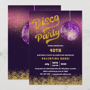 Gold Purple Disco Party Birthday Invitation
