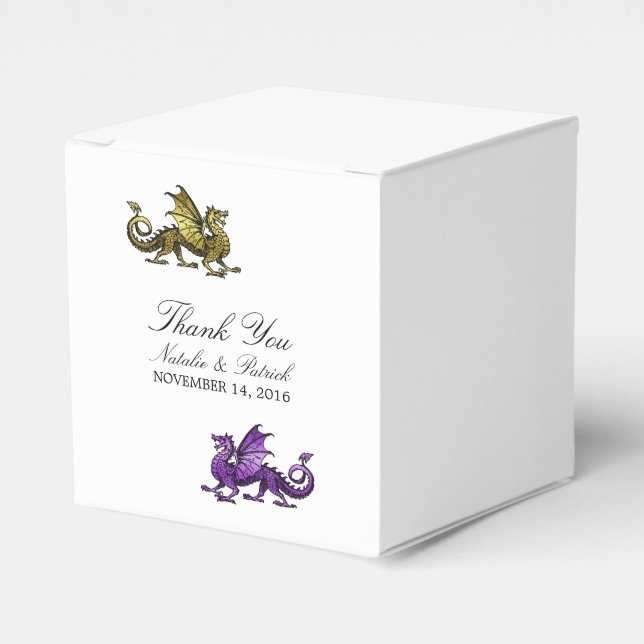 Gold Purple Dragon Wedding Favour Boxes (Front Side)