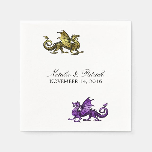 Gold Purple Dragon Wedding Paper Napkins (Front)