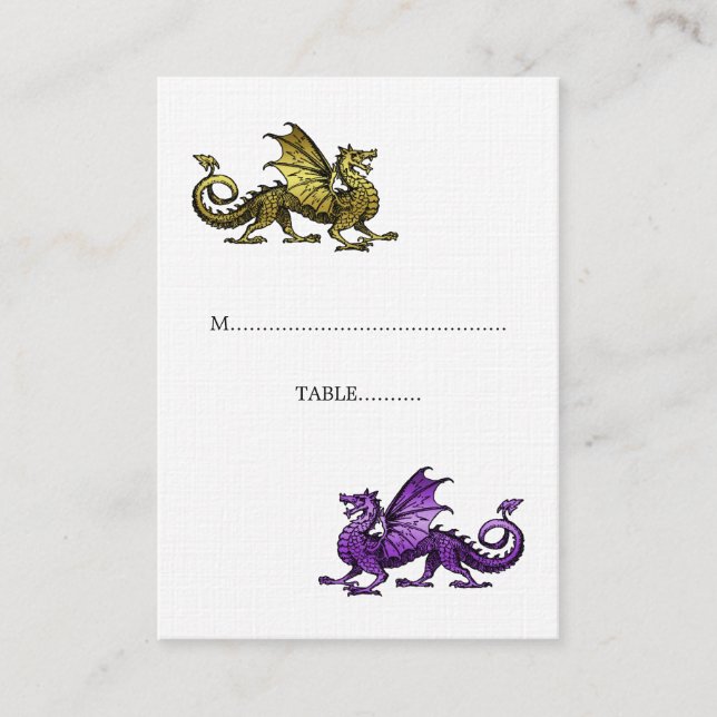 Gold Purple Dragon Wedding Place Card (Front)