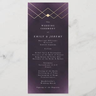 Gold Purple Elegance Diamond Geo Deco Wedding Programme