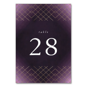 Gold Purple Elegance Diamond Geo Deco Wedding Table Number