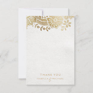 Gold purple elegant vintage lace wedding thank you card