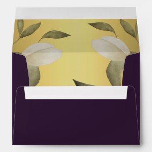 Gold purple elegant watercolor foliage wedding envelope