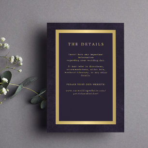 Gold purple elegant wedding guest information enclosure card