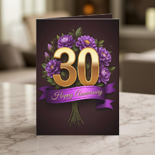 Gold Purple Floral 30th Wedding Anniversary  Card