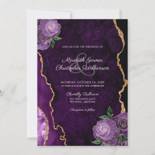Gold Purple Floral Agate Wedding Invitation