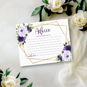 Gold Purple Floral Bridal Shower Advice Card