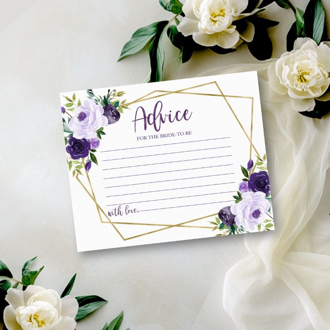 Gold Purple Floral Bridal Shower Advice Card (Creator Uploaded)