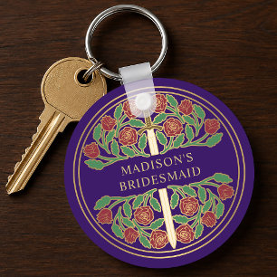 Gold Purple Floral Bridesmaid Royal Wedding Gift Key Ring