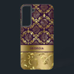 Gold & Purple Floral Damask Monogram LifeProof iPh Samsung Galaxy Case<br><div class="desc">Elegant deep-purple and gold floral damasks and swirls. Customisable monogram.</div>