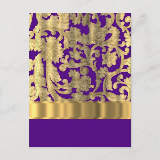Gold & purple floral damask pattern postcard (Front)