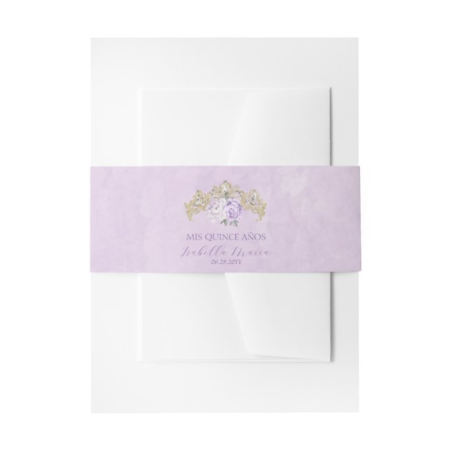 Gold Purple Floral Quinceañera Invitation Belly Band (Front Example)