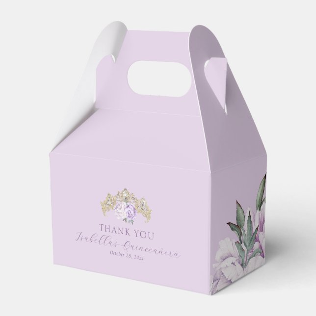 Gold Purple Floral Quinceañera Thank You Favour Box (Front Side)