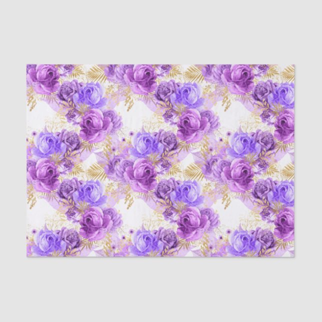 Gold purple floral rose pattern party tissue tissue paper (Front)